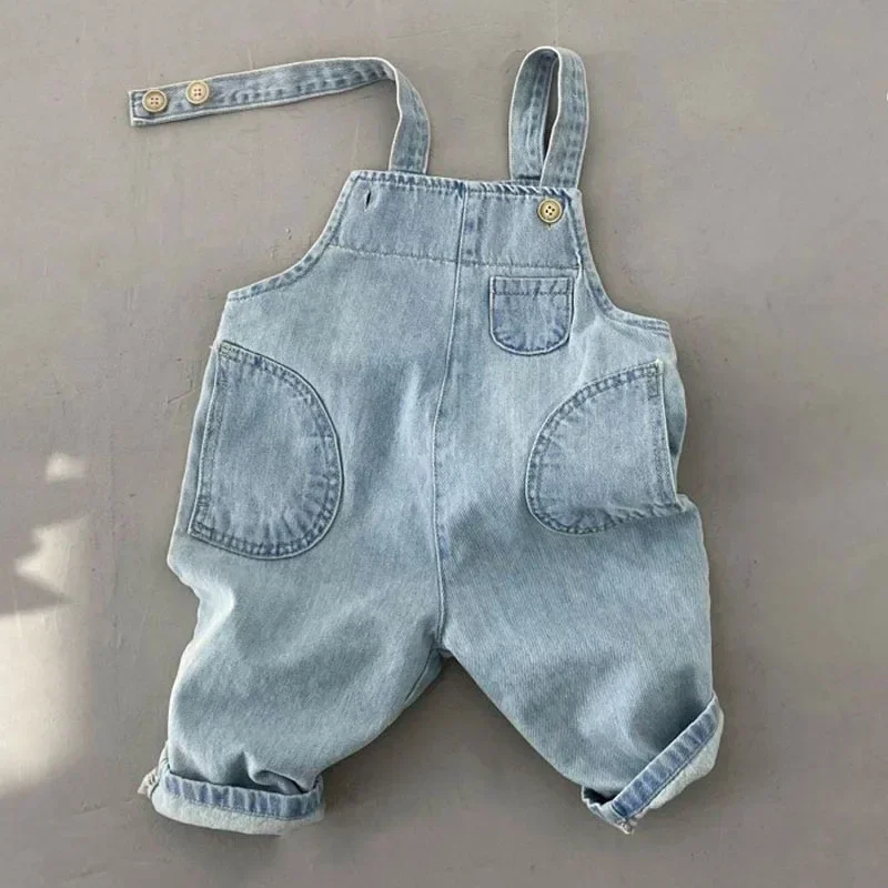 

2023 Spring Summer New Baby Sleeveless Jumpsuit Infant Denim Overalls Jean Boys Casual Strap Pants Kids Casual Denim Pants