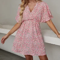 Robe ample décontractée pour femmes, nouvelle collection printemps et été 2024, col en v, manches courtes, Europe et états-unis 4