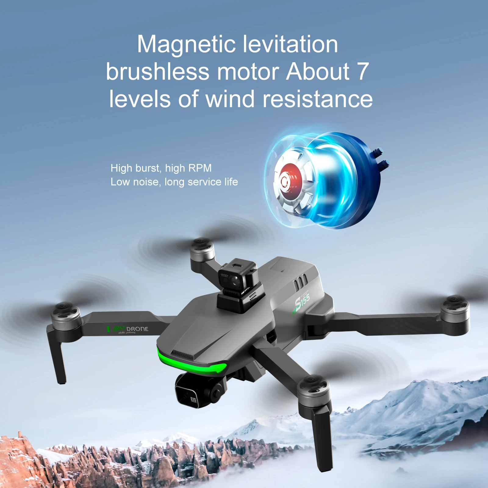 S155 Pro GPS Drone, magnetic levitation brushless motor About 7 levels of wind resistance High burst; high