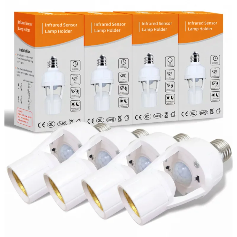 360 Degree Infrared Motion Sensor E27 Socket Lamp Holder With Sensor Adjustable Induction Light Delay Switch 1/4Pack,lamp bulb holder,lamp holder,lamp base,led lamp base,lamp socket adapter