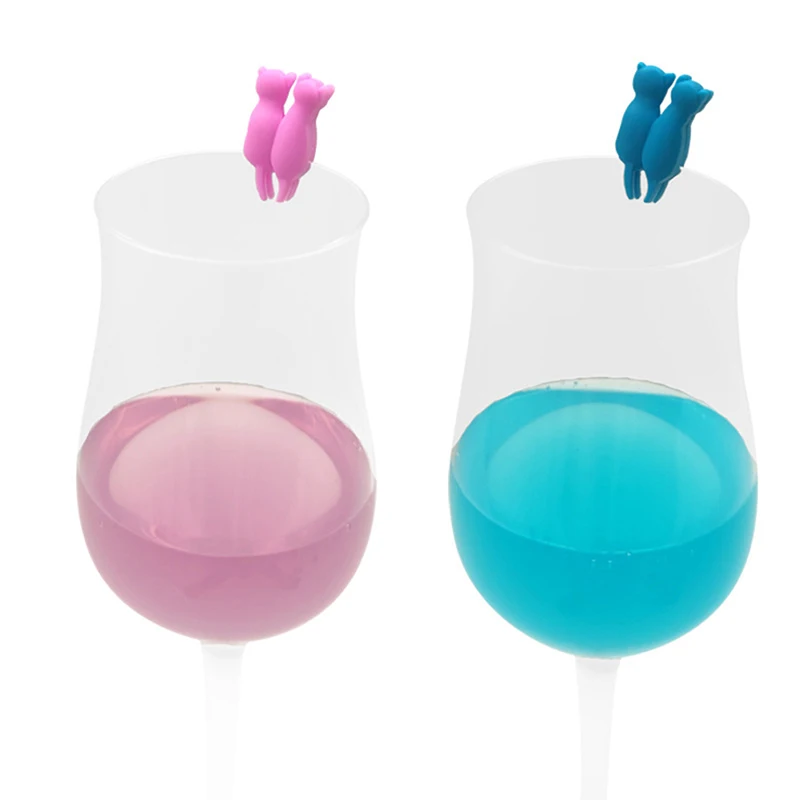 Wine Glass Marker 6/8/12PCS Creative 3D Cat Shape Party Glass Cup Multicolor Silicone Discriminator Kitten Wine Cup Recognizer