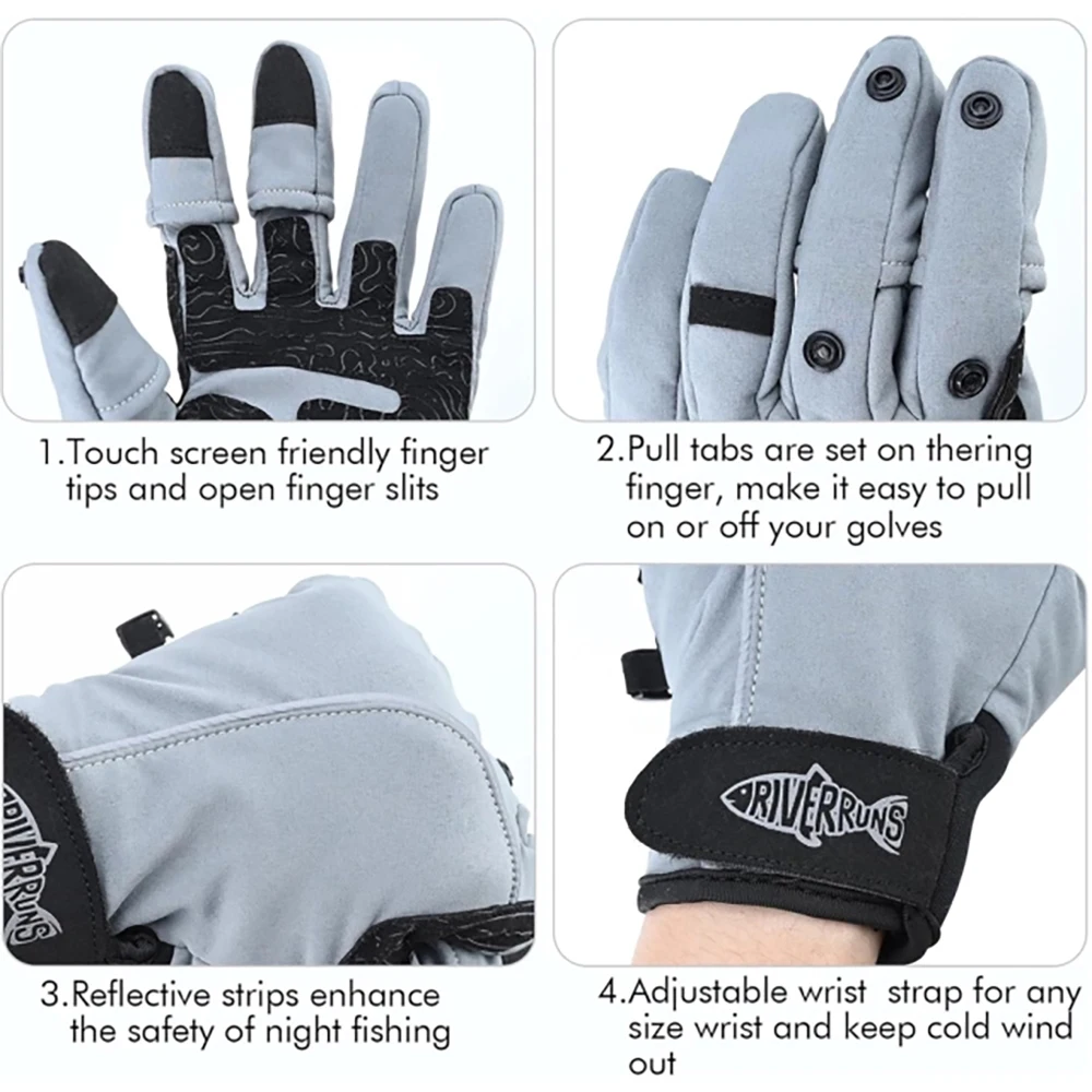 Aventik Windproof and Waterproof Winter Fishing Gloves Fleece lining Touchscreen Compatibility Durable Synthetic Leather