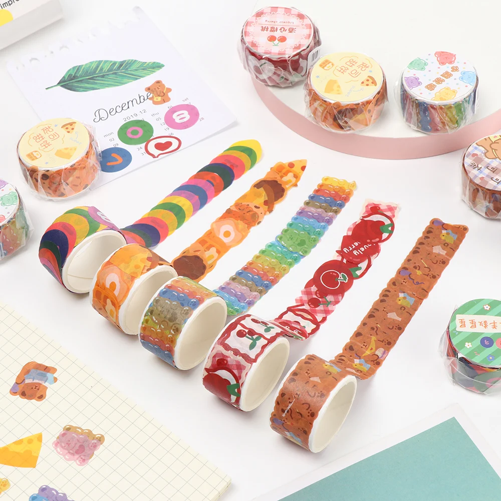 100pcs/Roll Cute Flower Bear Love Heart Washi Tape Decorative Adhesive Tape DIY Scrapbooking Stickers Kawaii Label Masking Tapes