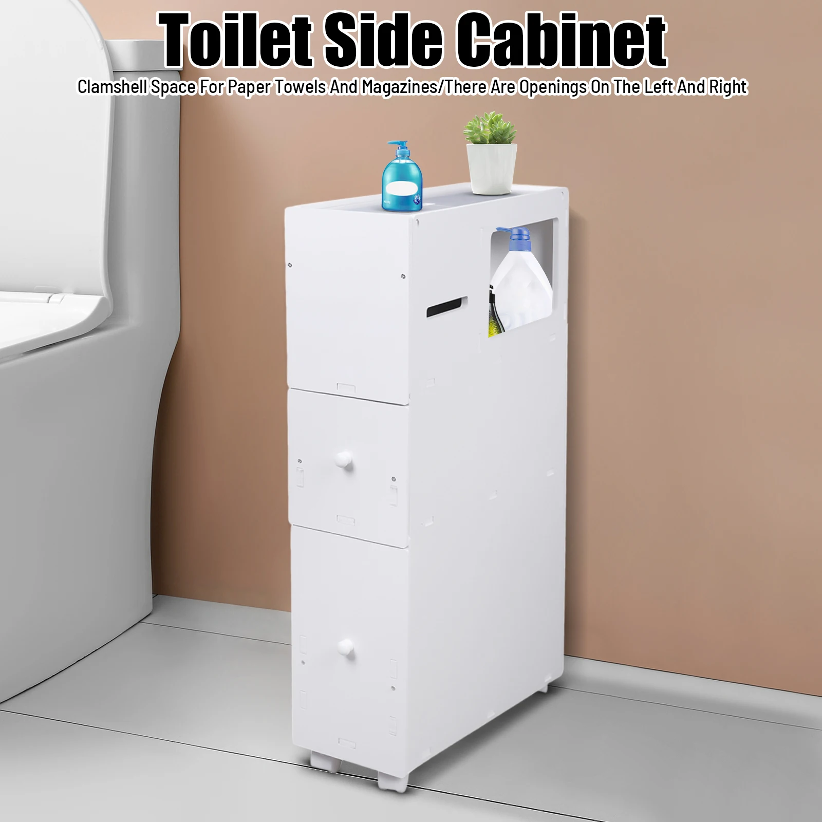 BYMAOCAR Slim Bathroom Narrow Storage Cabinet Floor Storage Organizer with Slide Out Drawer