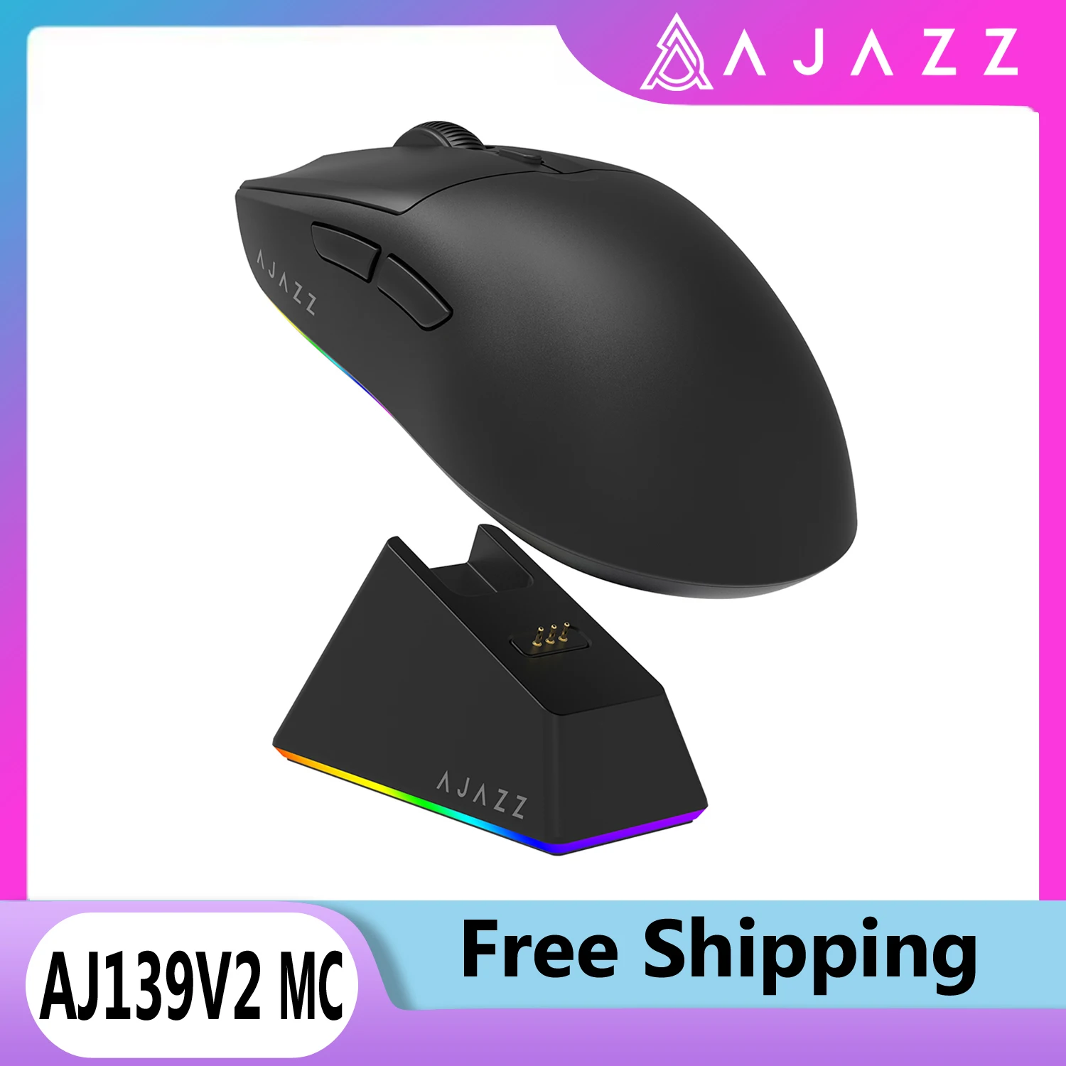 New AJAZZ AJ139 V2 MC/AJ139 V2 Pro Wireless Mouse PAW3311/PAW3395 Gaming Sensor RGB Magnetic Charger Base For Laptop PC