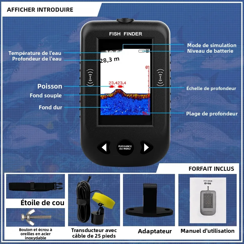 Sonar portable Erchang XF03 détecteur poissons 100m profondeur échosondeur pêche lac mer leurres