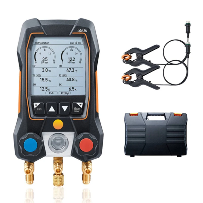 Testo550S Digital Collettore Gauge Refrigerazione Misuratore Di Refrigerante Elettrico Con 2 Sonde A Morsetto O Strumenti Per Tubi Flessibili Da 1.2/1