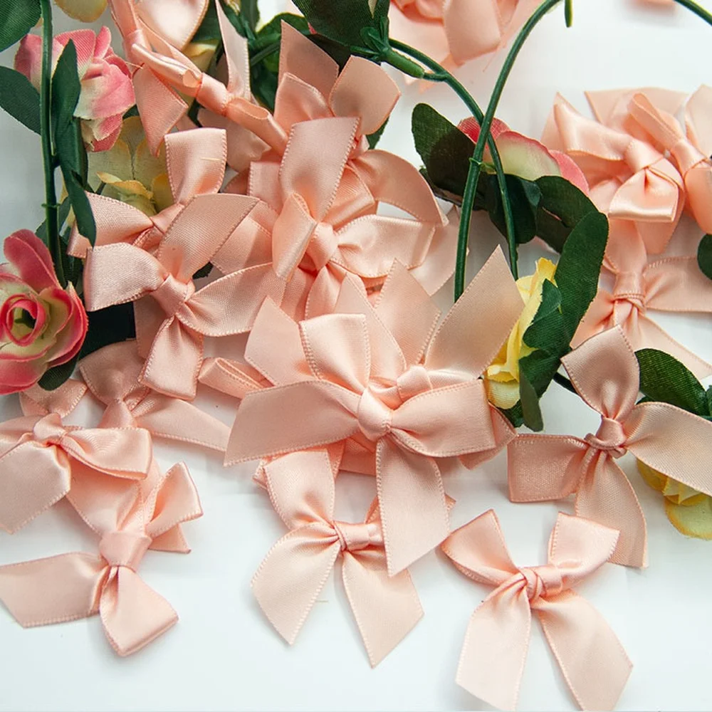 Satin Ribbon Decoration 20pcs Fresh Pink Satin Ribbon Bows Twist Tie Bows Mini Red Satin Ribbon Bow Appliques for DIY Craft Sewing Gift Wrapping 55x60mm