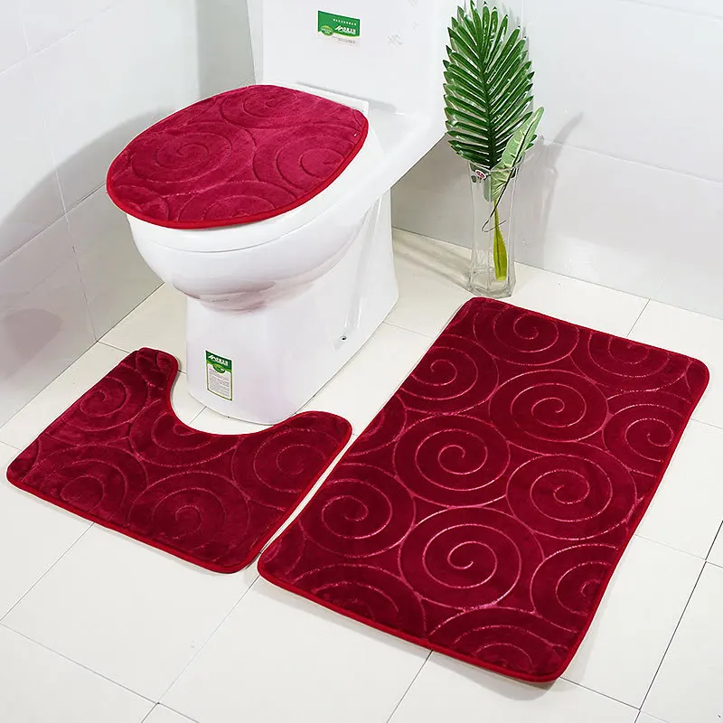 

Bathroom Bath Mat Set Toilet Rugs Flannel Anti Slip Shower Carpets Set Home Toilet Lid Cover Shower Room Rug Floor Mats