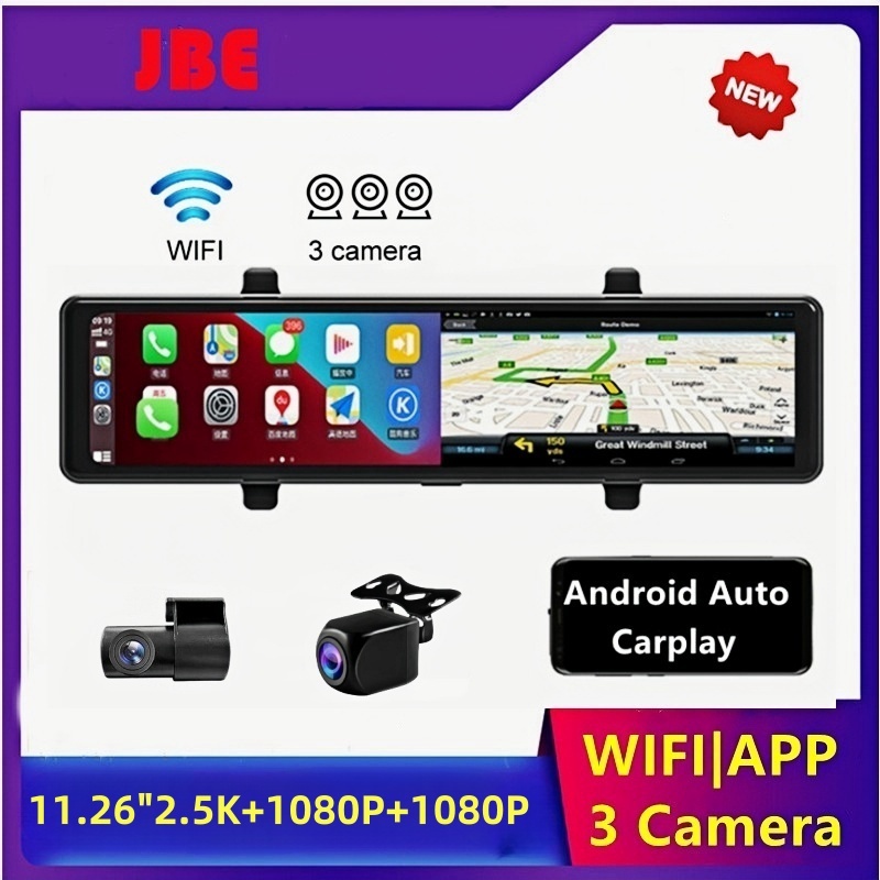 3 Camera Recording Android Auto Carplay Wireless Connection 2.5K Recording Wifi Mirror Car DVRs 12Inch Touch Screen Car Dash Cam