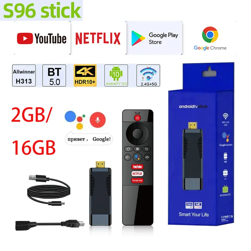 Smart TV Stick S96 Stick 2GB+16GB Android TV Box AllWinner H313 2.4G/5G ...
