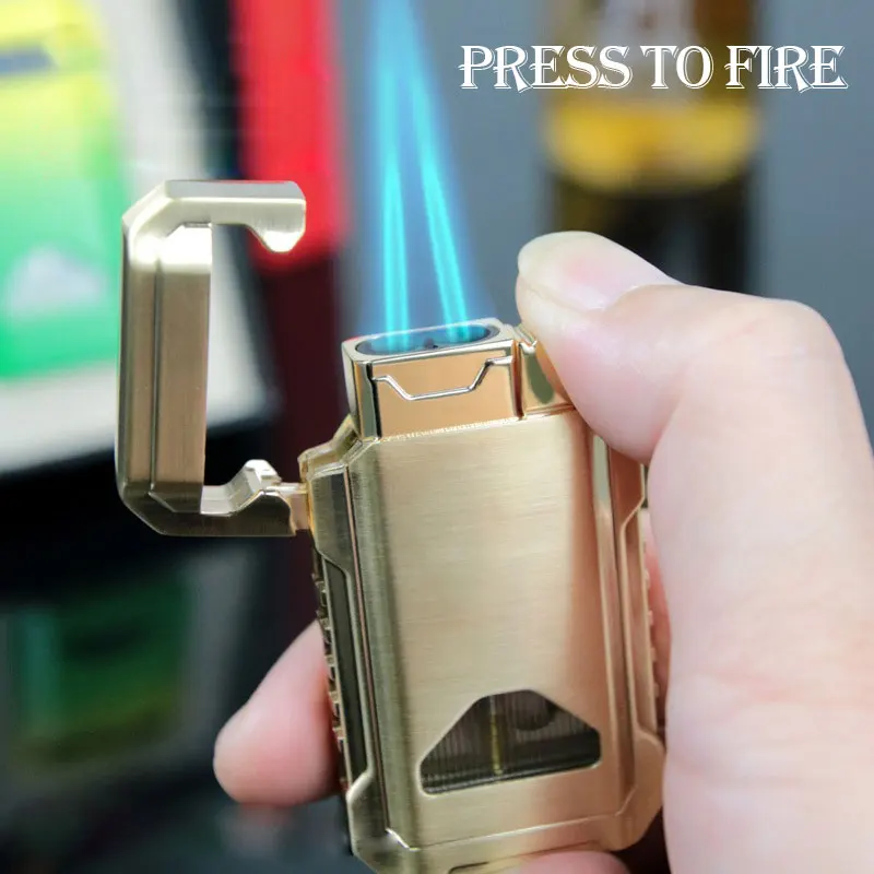 Double Turbo Torch Jet Men Dedicated Metal Plastic Gas Lighter Windproof Pipe Smoking Cigar Gadget