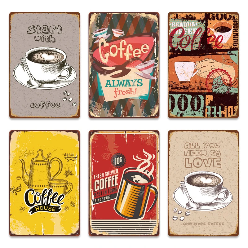 Paris Cafe Coffee Shop Signs Italiano Caffeine Vintage Metal Plaques  Kitchen Bar Wall Decor Retro Posters Iron Painting