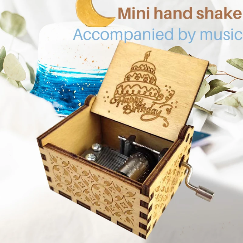Music Box UV Painting Diy Birthday Gifts Girlfriend Happy Birthday Theme Wooden Hand Cranked