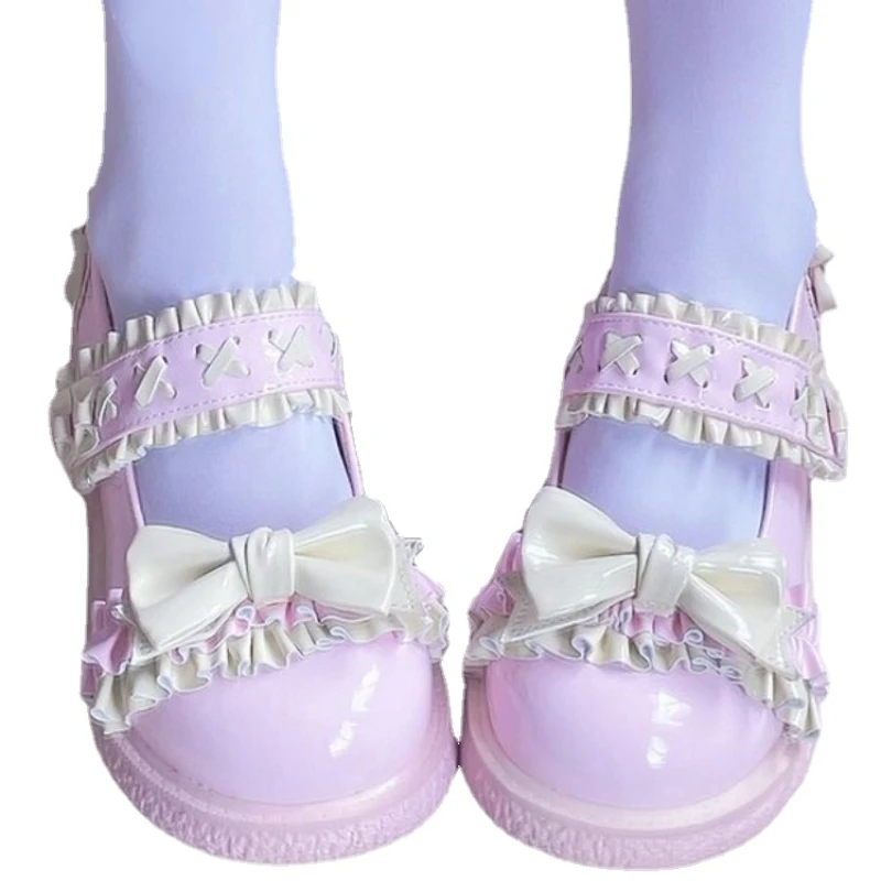 

Туфли Lolita Kawaii Mary Janes женские милые туфли без шнуровки на плоской подошве женские милые модные туфли с круглым носком