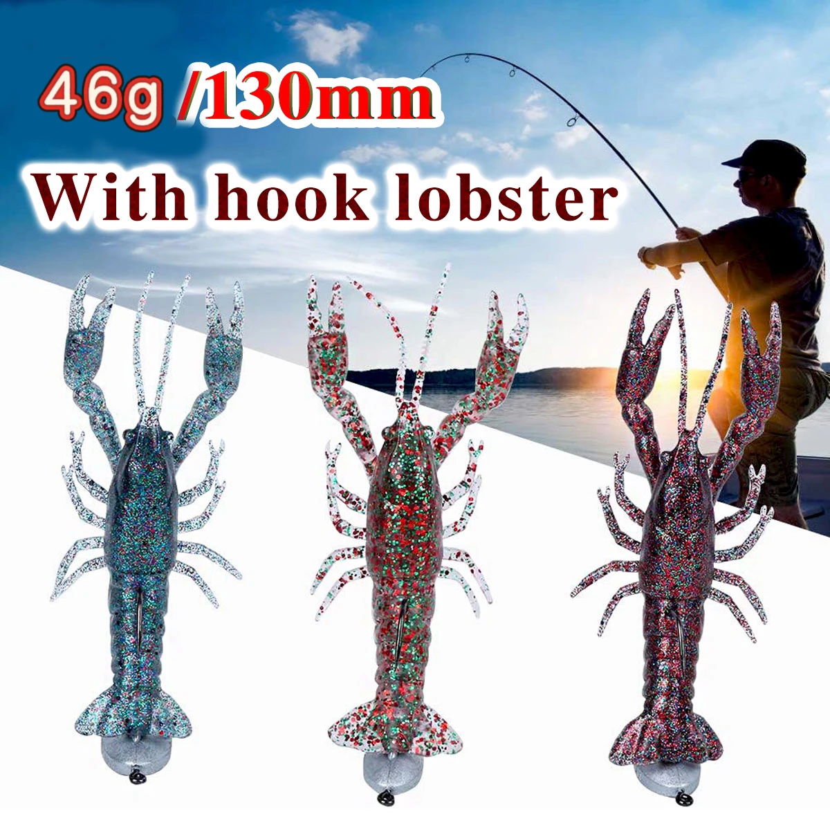 13cm/48g lobster bait soft Crawfish Shrimp bait Jigging saltwater/freshwater Artificial Lure Bait outdoor hook