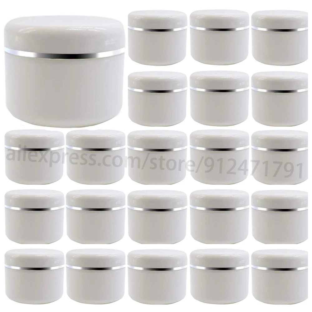 

50pcs 20g 30g 50g 100g White Empty Plastic Cosmetic Container With Round Lid For Face Cream DIY Mask Lotion Storage Jar Pot Case