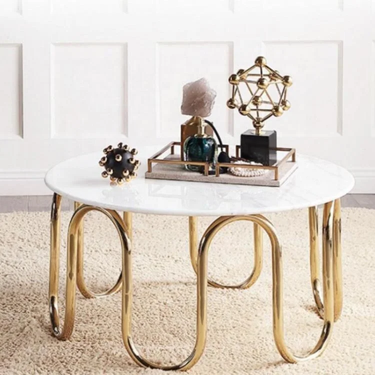 Coffee Table On Top Stainless Steel Gloss Legs Marble Golden Living Room Furniture Modern Coffee Tables Marble & Gold Round