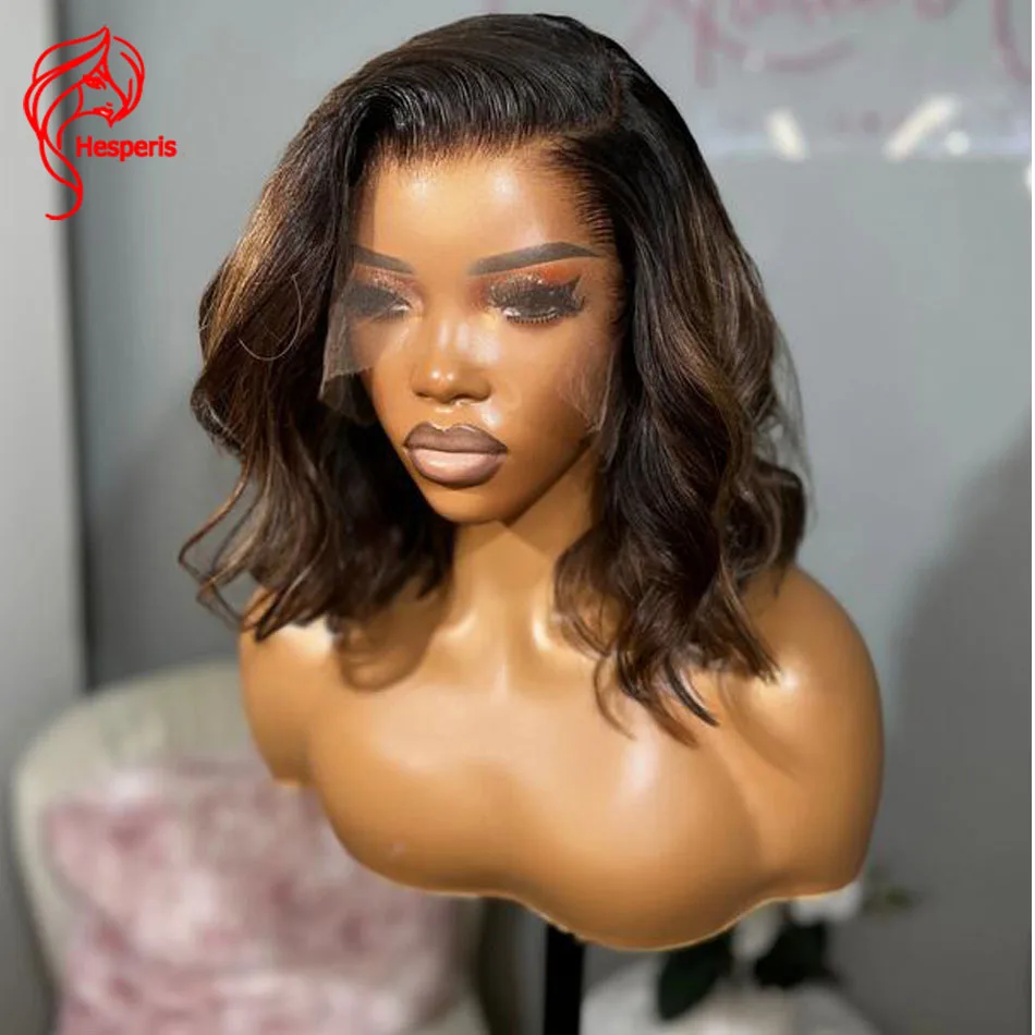 

Hesperis Short Wavy Blonde Highlight Human Hair Wigs Ombre13x6 Lace Front Wig Brazilian Remy Bob Cut Pu Silk Base Closure Wigs