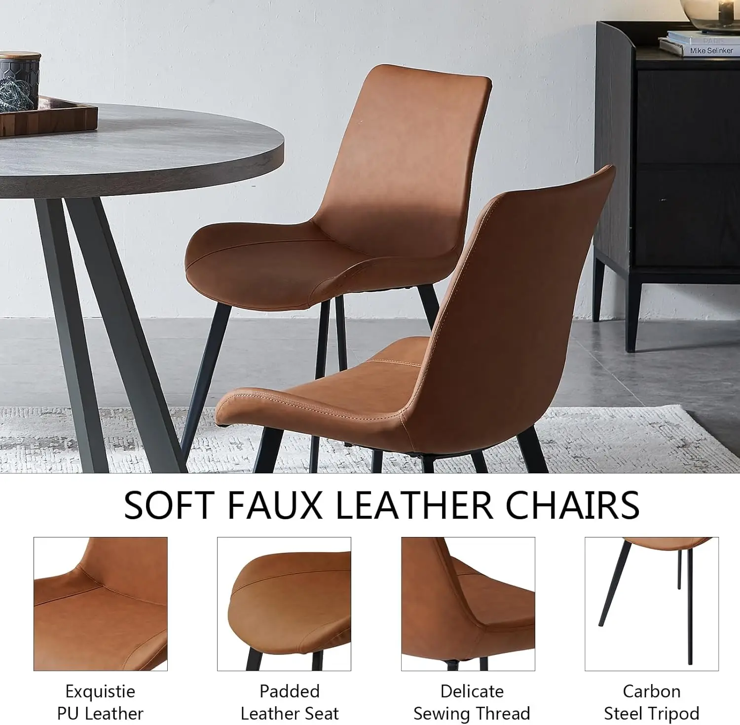 Round Dining Table Set, Mid Century Modern Small Round Dining Table Set, Saving Space (Table + 4 Brown Chairs)