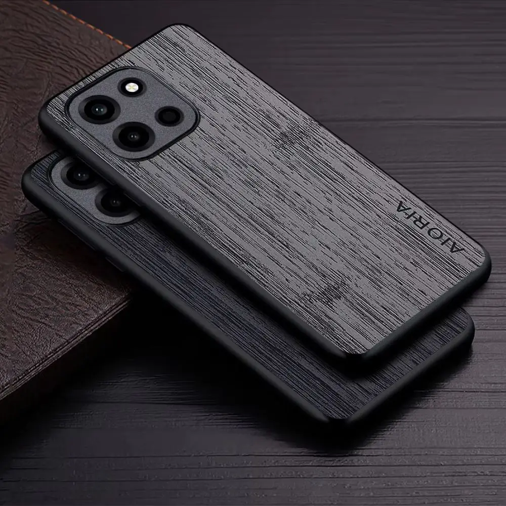 Elegant Straight Wood Grain PU Leather Phone Case Cover