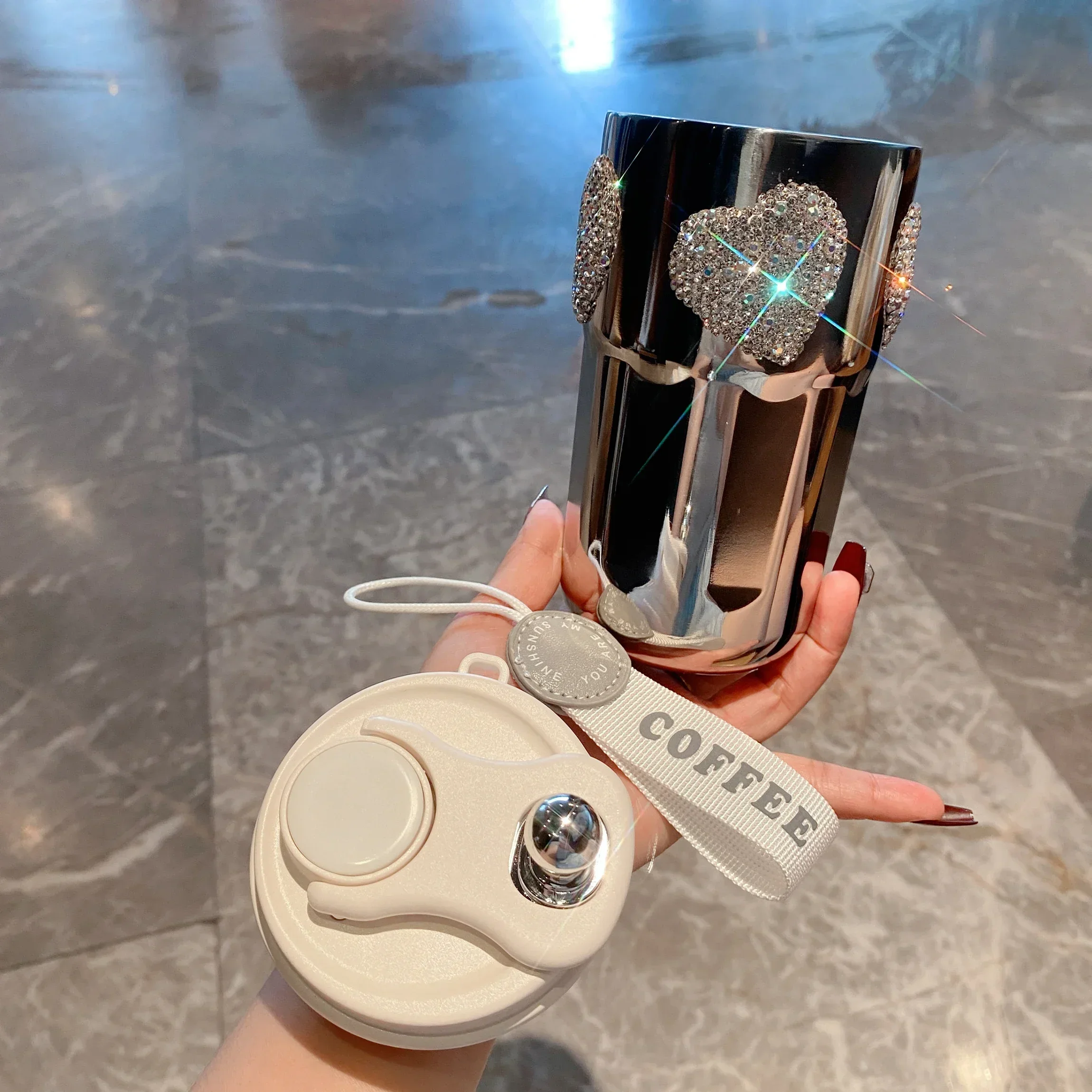 Vaso Fiesta Cristal Forma Oveja Vaso De Diamantes De Imitación Con Tapa Y Pajita Para Café, Vaso De Acero Inoxidable Con Aislamiento Al Vacío, 20oz Vaso Brillante 500ml Tapa Pajita Aislante Regalo