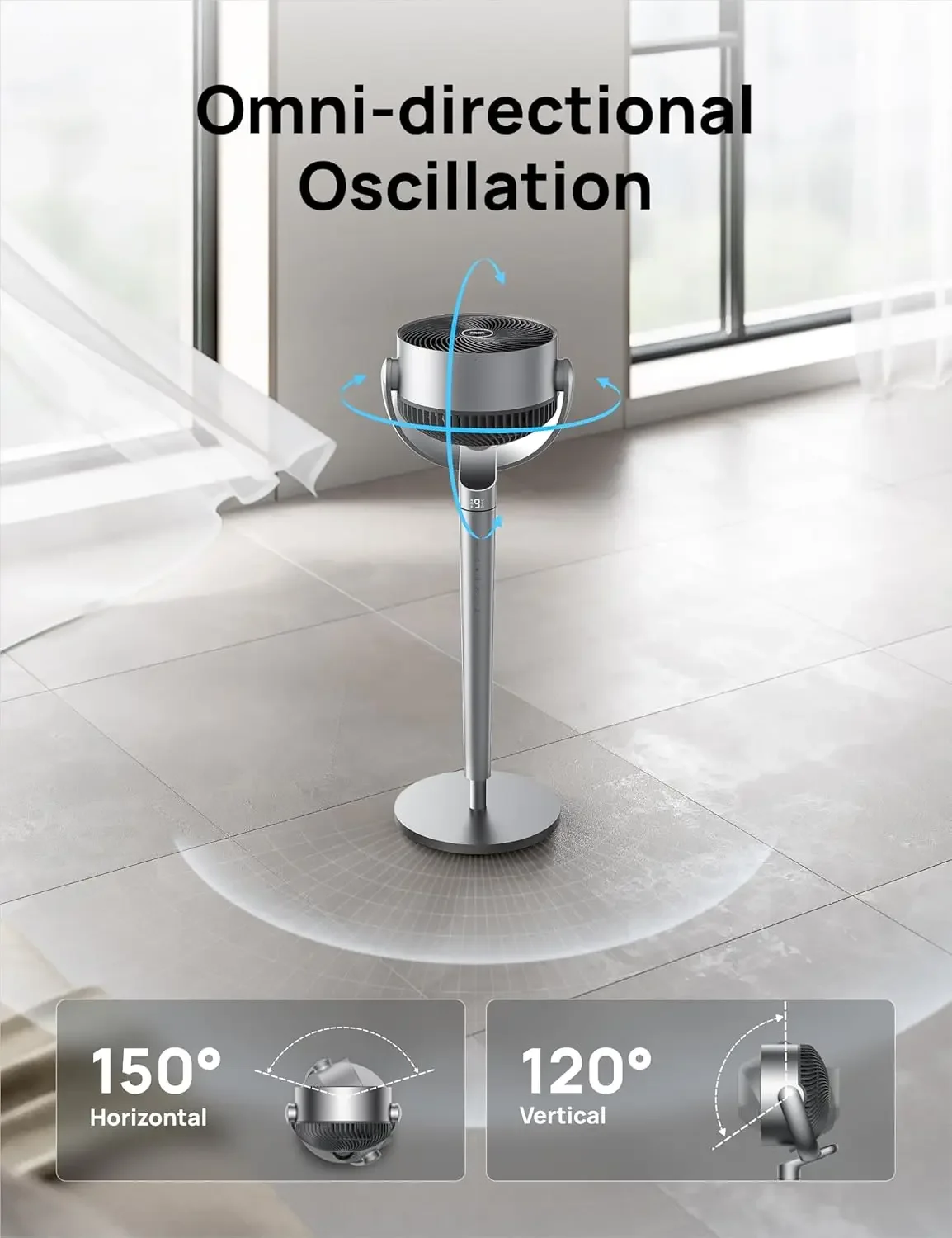 Pedestal Fan with Smart Control, 43'' Inches, 150°+120° Omni-Directional Oscillating Quiet Fans for Bedroom, 110ft Circulat 2