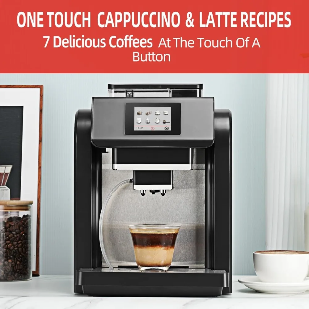 ES317 Fully Automatic Espresso Machine，Milk Frother,Built-in Grinder，Intuitive Touch Display ，7 Coffee Varieties for Home 2