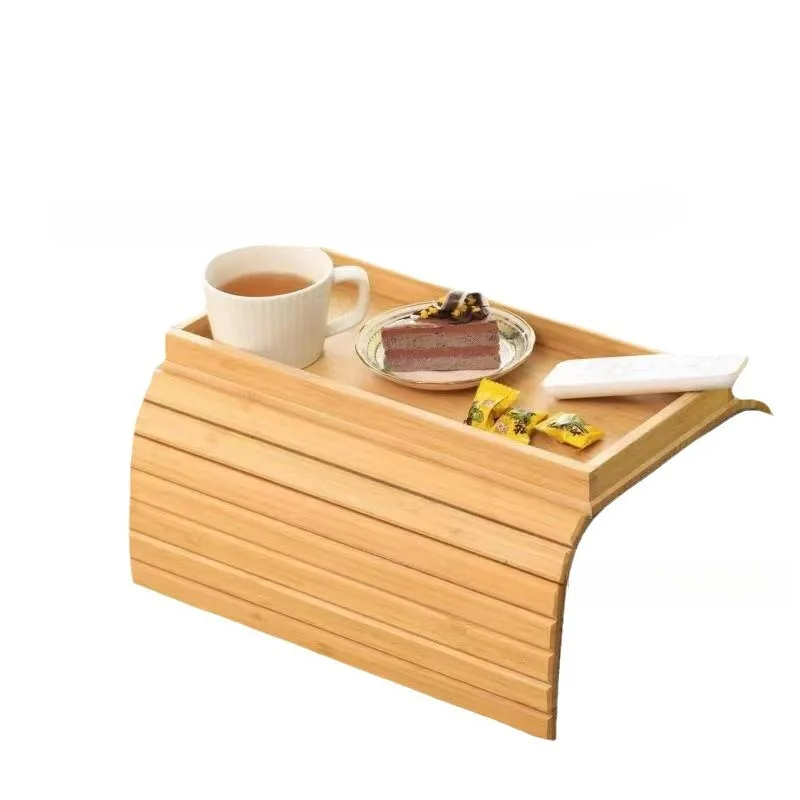 Sofa Armrest Bamboo Tray Foldable Bamboo Sofa Storage Tray Lazy Sofa Snack Wooden Tray 6