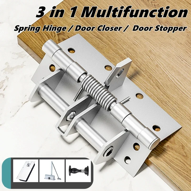Multifunctional 3 In 1 Heavy Duty Automatic Door Closer,Self Closing Invisible Doors Spring Hinges,90° Positioning Door Stopper