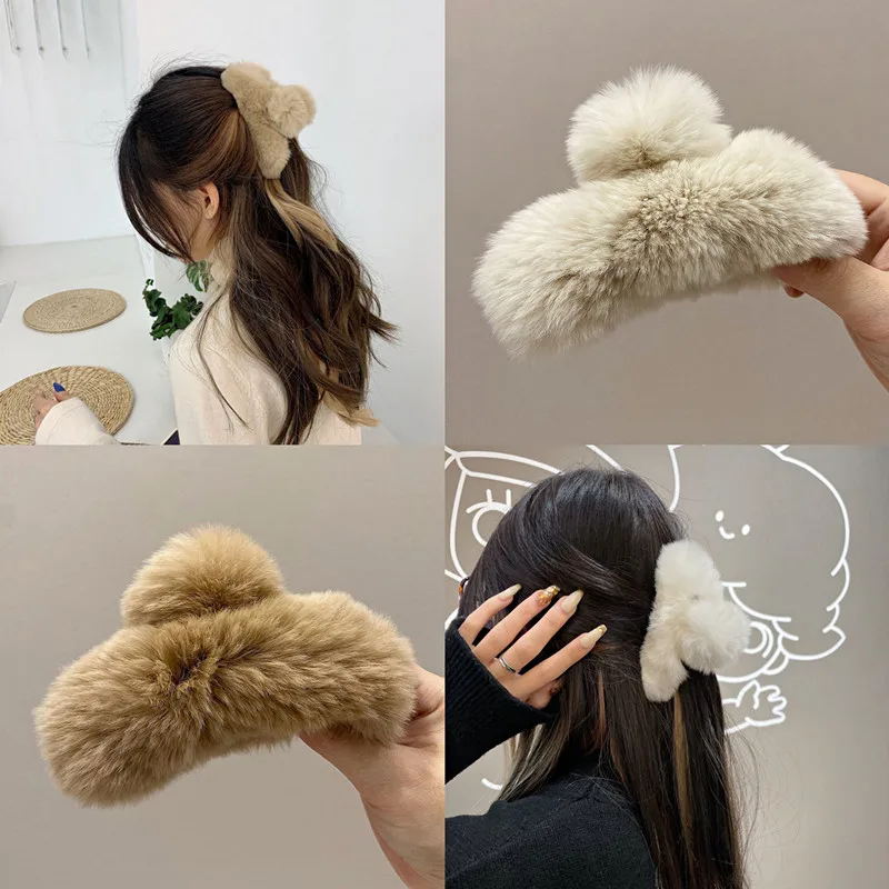 New Autumn and Winter Korean Plush Super Fairy Simple Style Shark Clip Hair Claw Clip for Women Girls Cute Hairpin Headdress super mario plush hat for kids