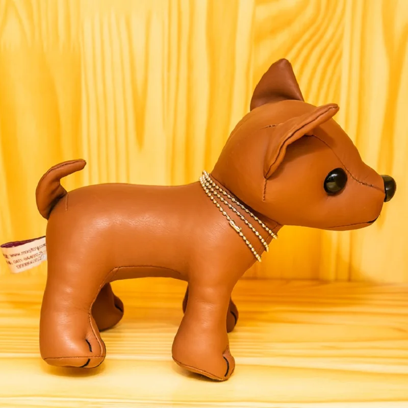 

about 20x16 cm brown PU leather chihuahua plush toy cartoon chihuahua soft doll kid's toy gift b2300