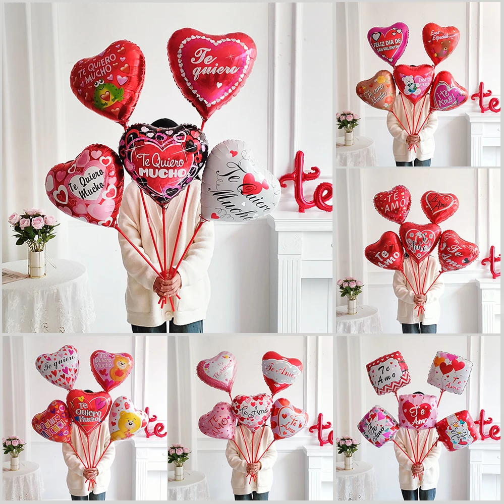 

5/10PCS 18Inch Valentine's Day Wedding Anniversary TE AMO Spanish I Love You Square Love Heart Balloon Birthday Party Decoration