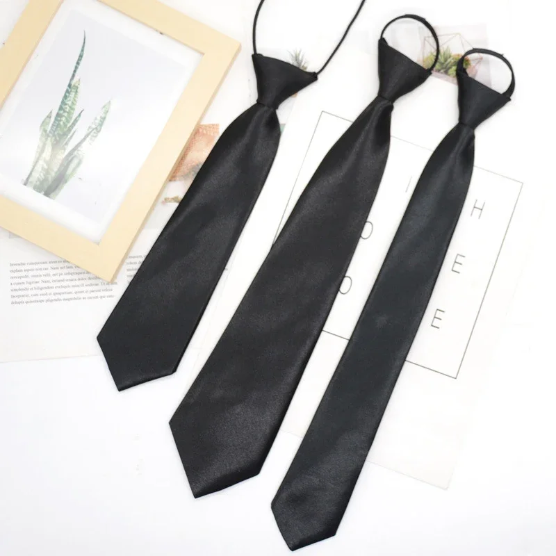 

Unisex Black Simple Clip on Tie Slim Tie Uniform Shirt Suit Neckties Steward Matte Funeral Lazy Neck Ties Men Women Students
