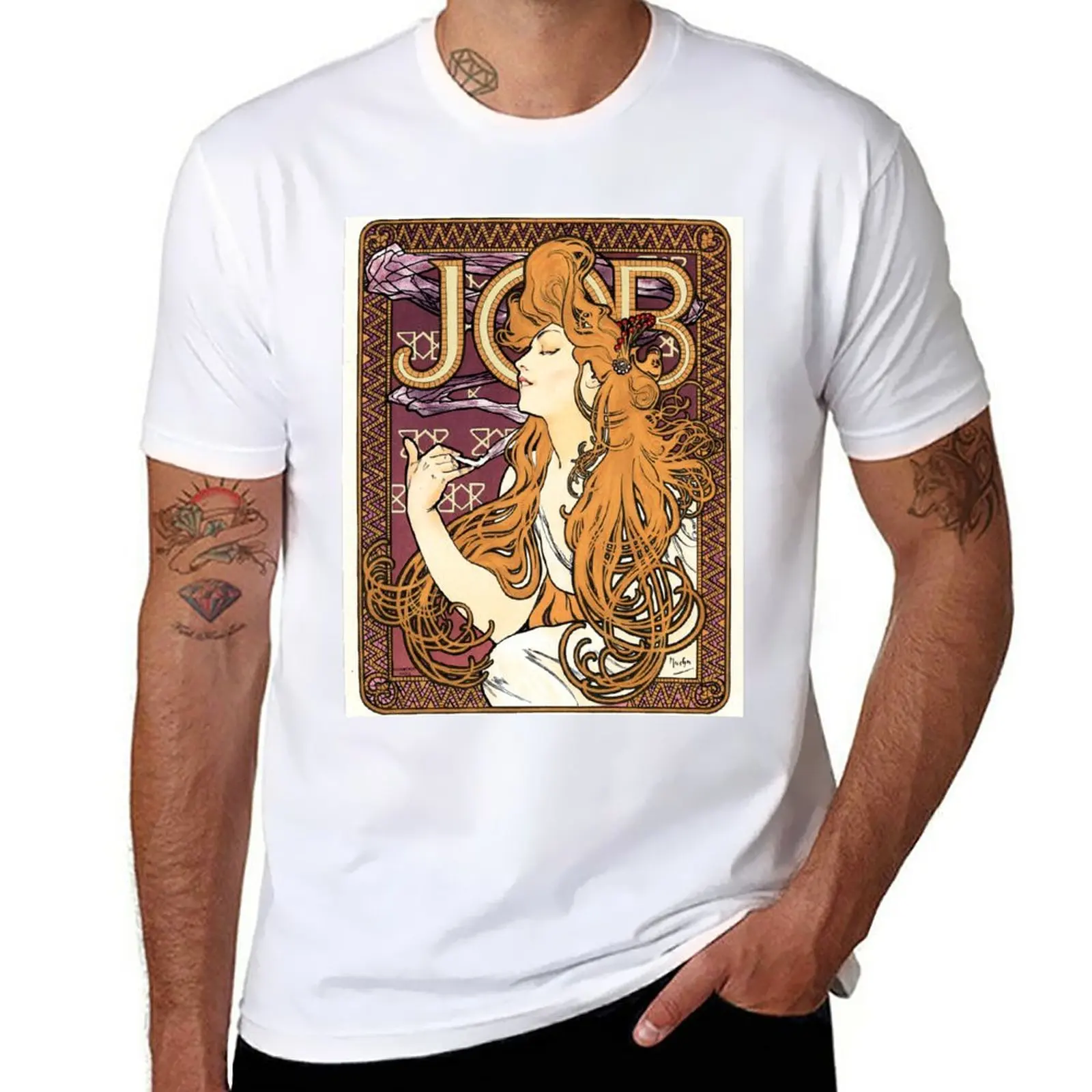

JOB Cigarette Paper 1896 Advertisement Alphonse Mucha Art Nouveau T-Shirt vintage clothes for a boy mens graphic t-shirts anime