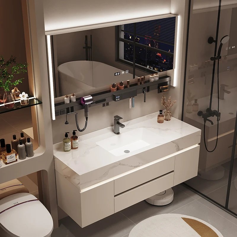 Simple Luxury Bathroom Vanities Washbasin Light Vanity White Bathroom Vanities Vintage Mirror Mobiletto Bagno Home Furniture