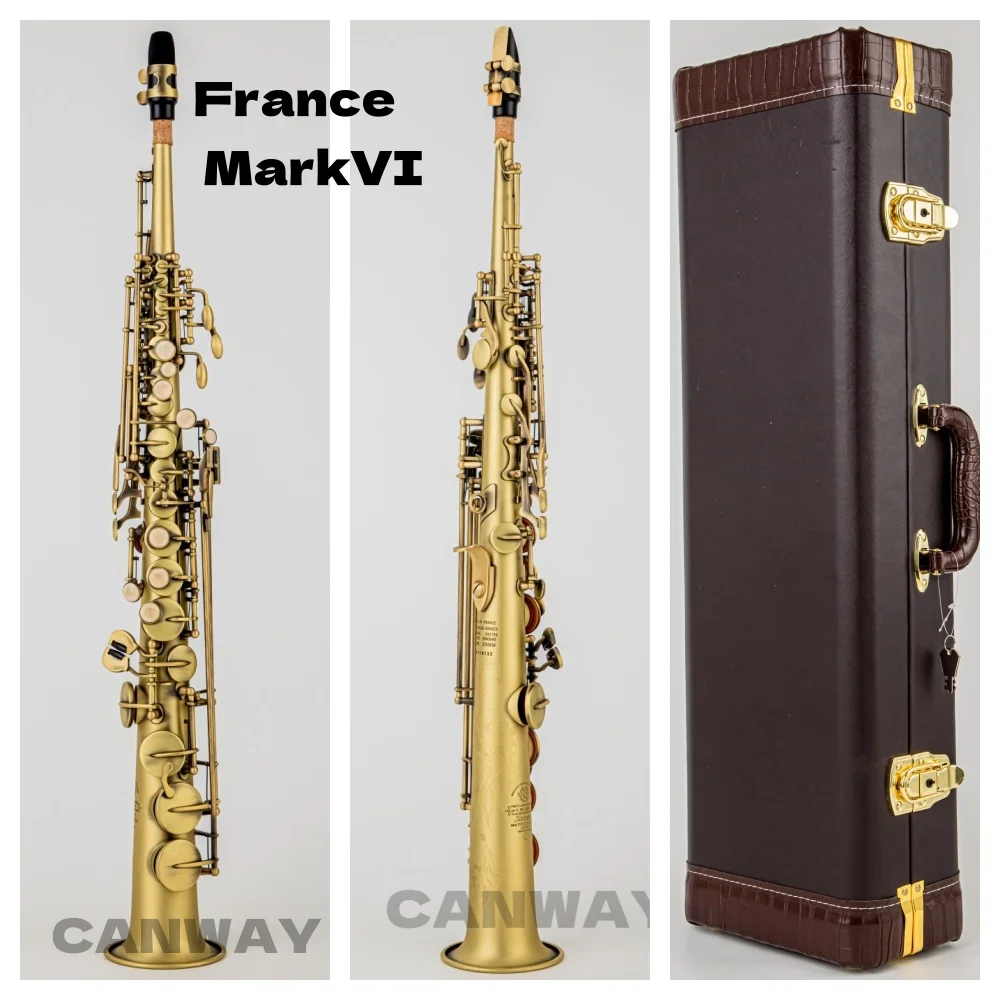 France copper Mark VI brass straight soprano sax saxophone Bb B flat woodwind instrument natural shell key carve pattern