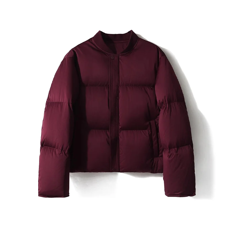 

Birdtree Women 95 White Goose Down Bomber Jackets Loose Stand Collar Warm YKK Zipper Thicken Short Coats Commute Winter C3D616QM