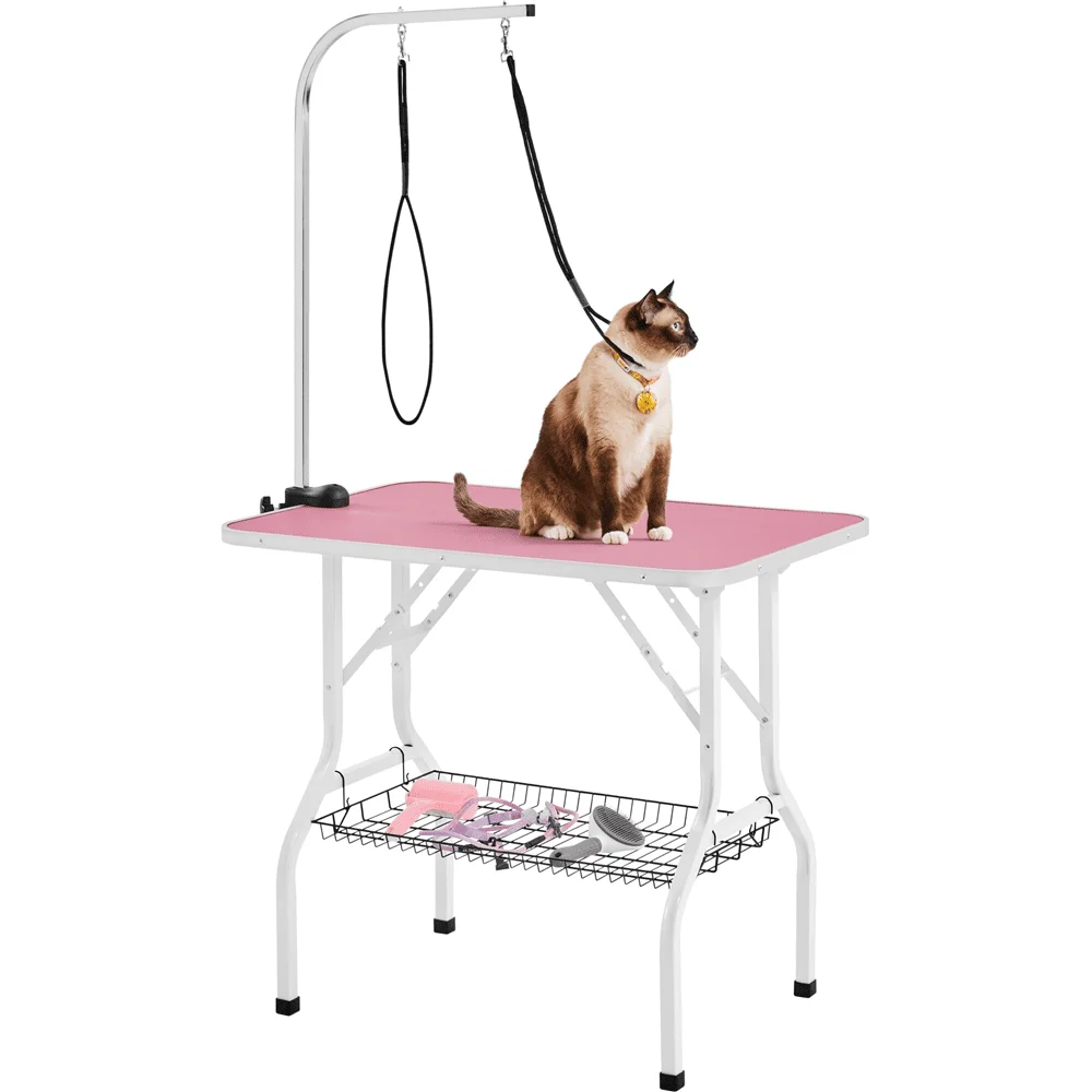 

Easyfashion 36inch Pet Grooming Table Folding Adjustable Arm with Clamp, Pink