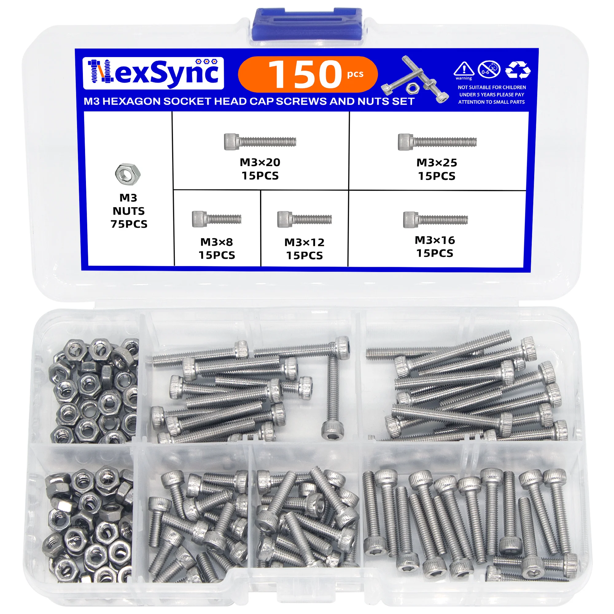 Hex Head Screw And Nut Set M3 Stainless Steel Screw Series For Small DIY Repair Projects 150PCS screw bolt nut set,stainless steel screws,hexagon socket head cap screw,hex nuts assortment kit