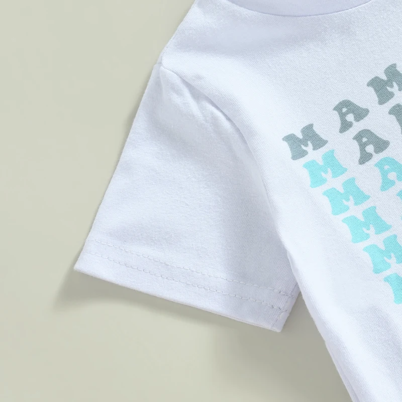 Description Picture 6 of itemBaby Boys Summer 2PCS Outfit Sets White Short Sleeve Letter Print Tops Solid Color Drawstring Shorts