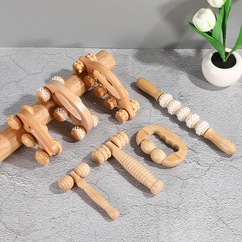 Premium Wooden Deep Tissue Massage Roller Tool - Full Body Relaxation Aid