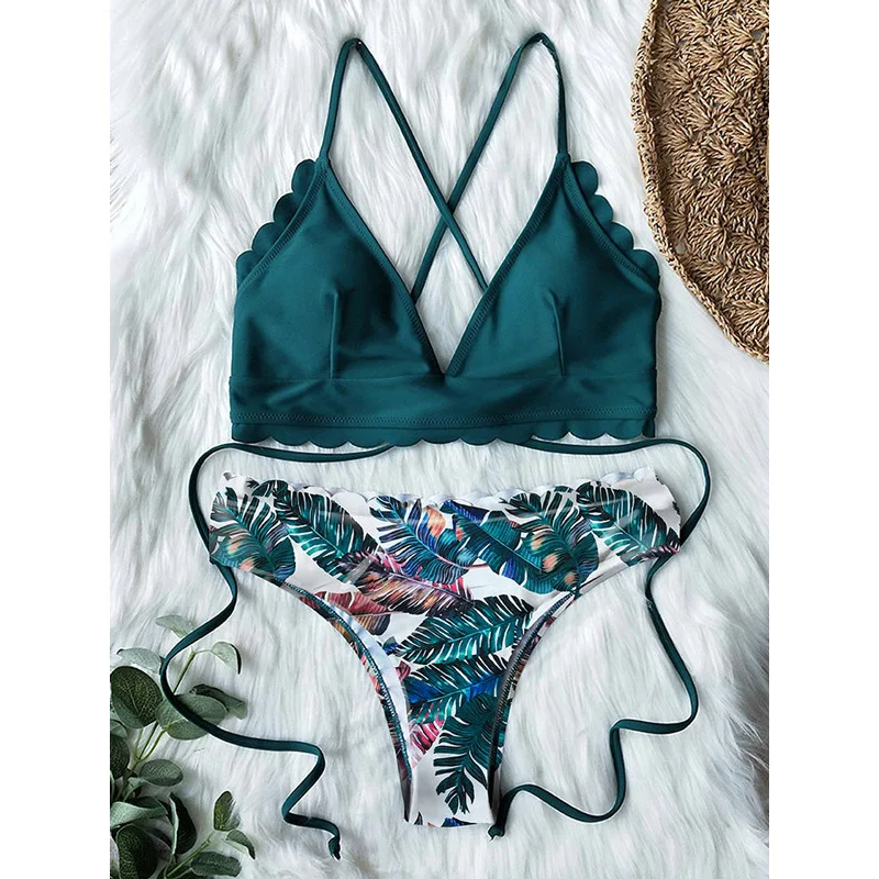 

Women's Contrast Printed Bikini, Split Swimwear, Beach Panel, Resort, New Fashion, 2023