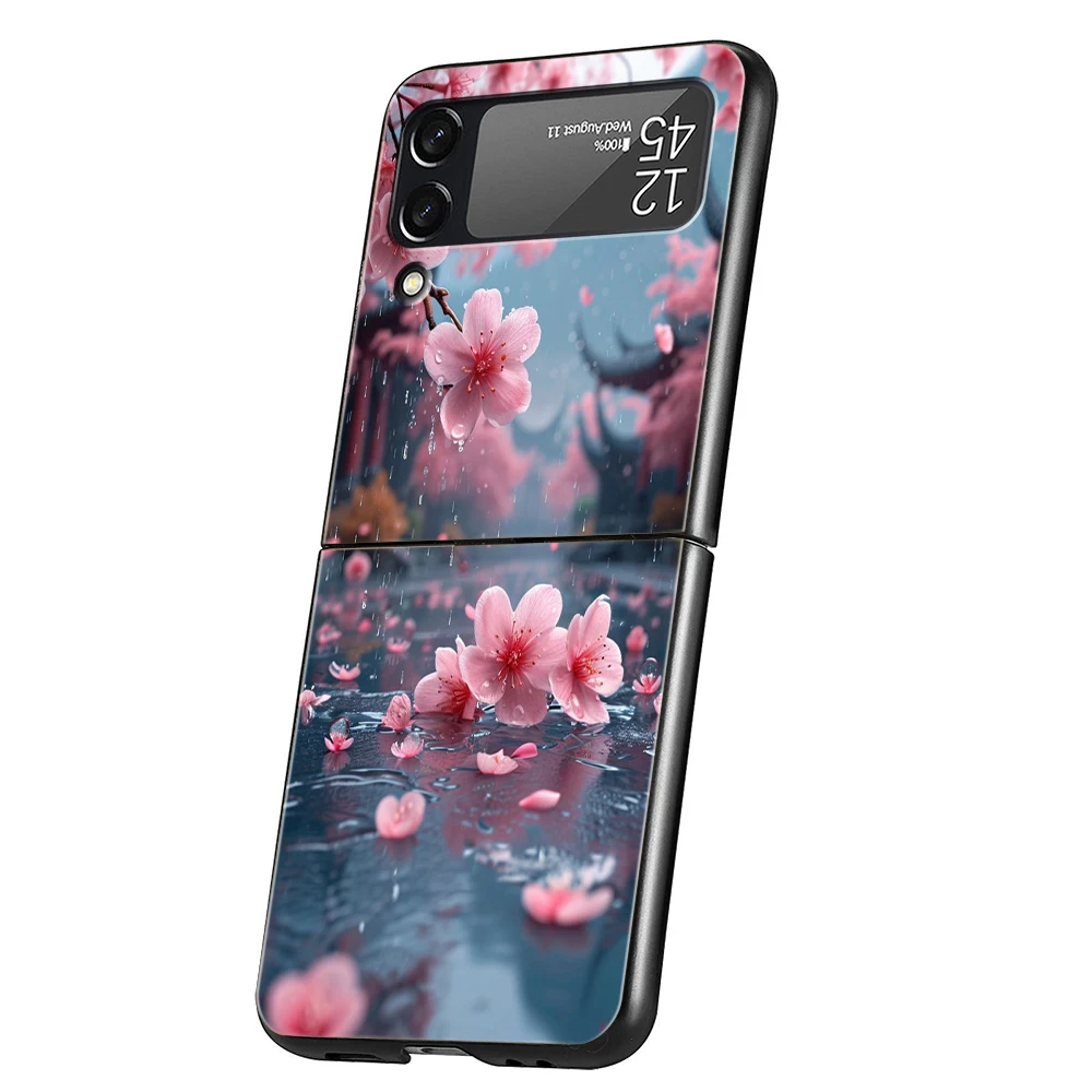 Pink Spring Cherry Blossoms Shockproof Hard PC Phone Case - Black Cover