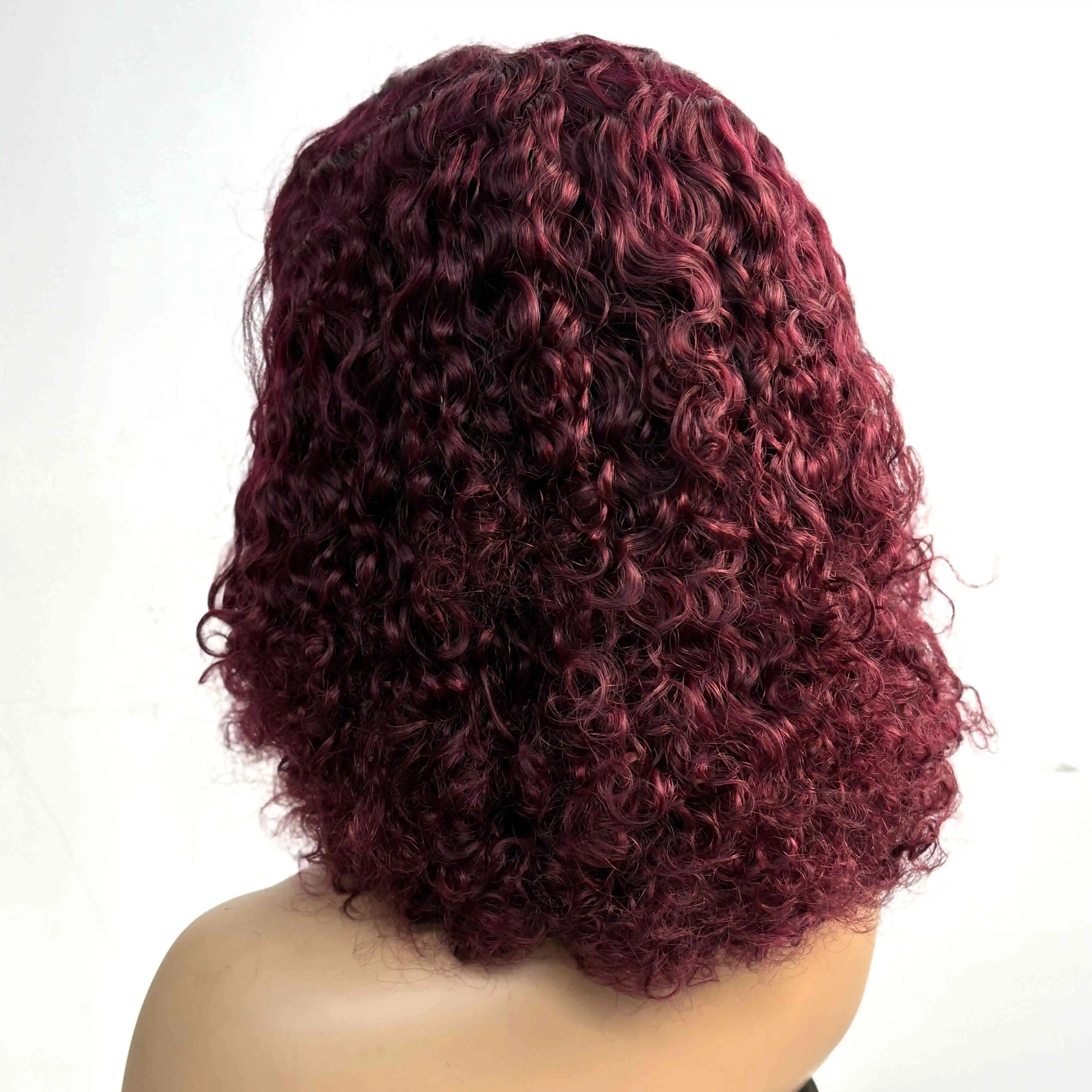 Burgundy 99J# Water Wave Human Hair Wigs 4x4 Transparent Lace Closure Colored Deep Wave Curly Brazilian Remy Hair Wigs for Women 5