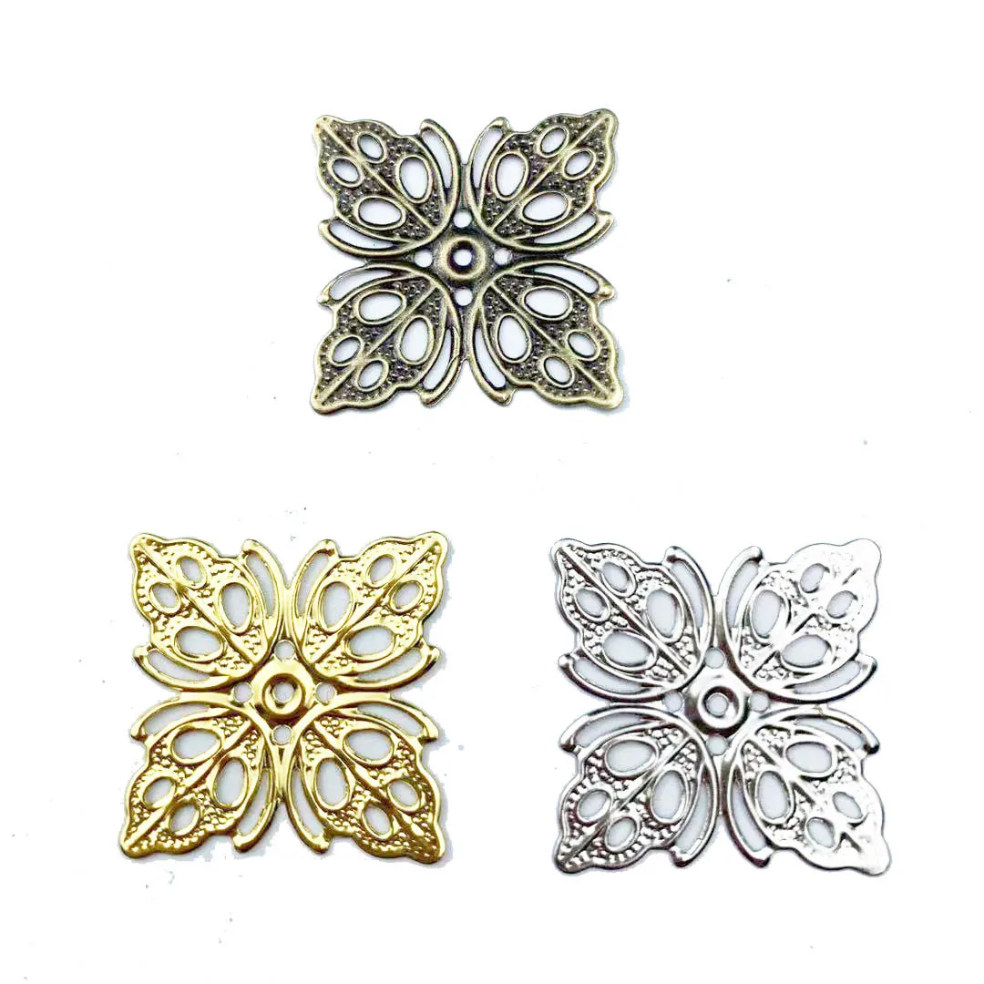 

100pcs 25mm Metal Square Hollow Flower Film Beads For Sewing Cosplay Costume Ancient Bride Hair Headwear Bag Clothes Decoration