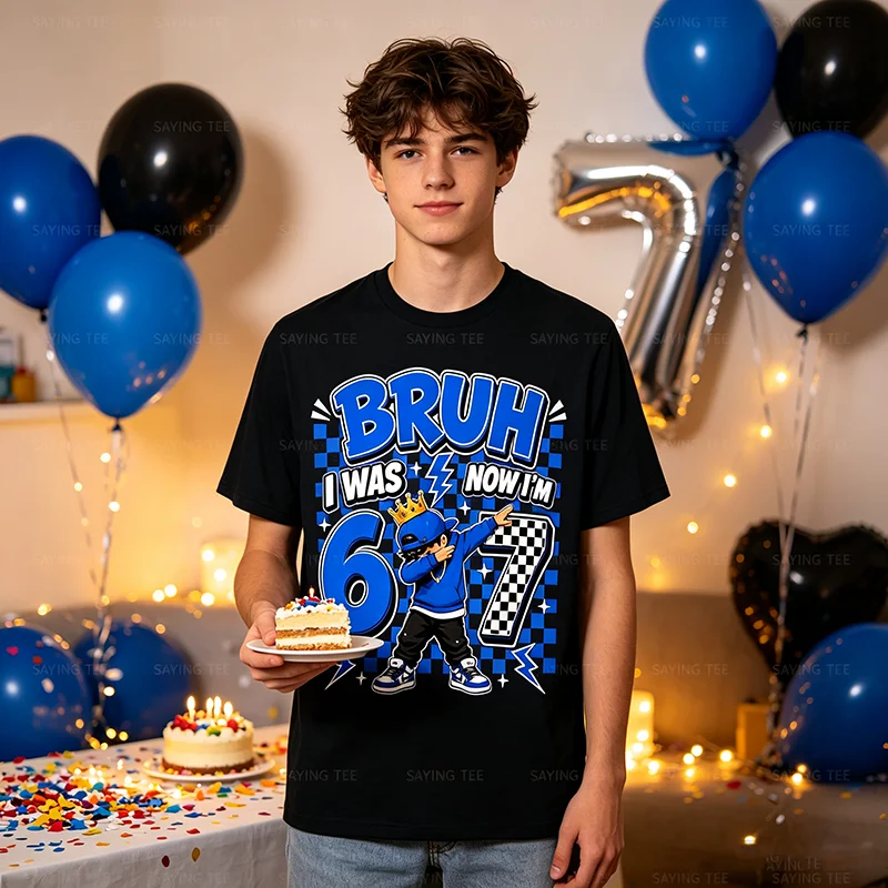 Modekleidung für 7-jährige Jungen, Bruh, ich war 6, jetzt bin ich 7, Dabbing 7. Geburtstag Jungen Sechs-Sieben T-Shirt, Humorvolles 67 Spruch-T-Shirt Geschenke