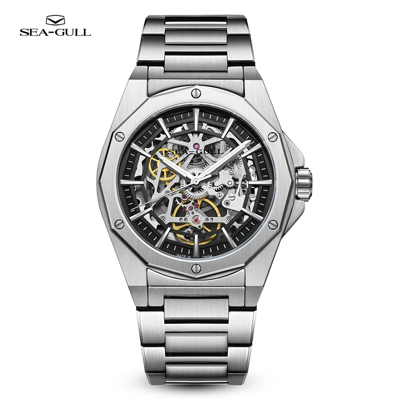 SEA-GULL Orologio meccanico automatico da uomo nuovo orologio da polso da uomo con grande volano impermeabile per uomo, Blu, cinturino