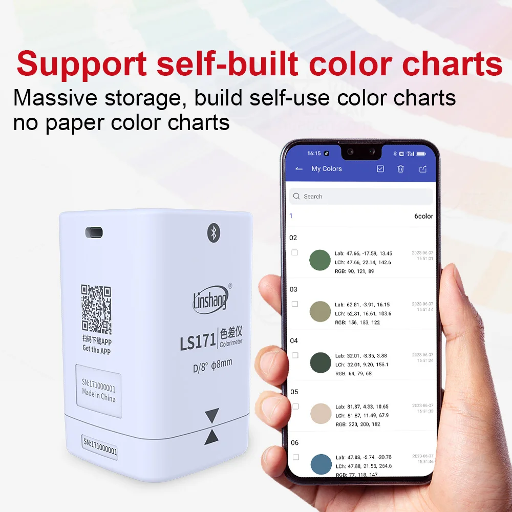 Digital Colorimeter Paint Color Reader Rugged Colormeter Bluetooth Colorimeters Ncs Ral Pantone E-chart D/8 for Plastic LS171