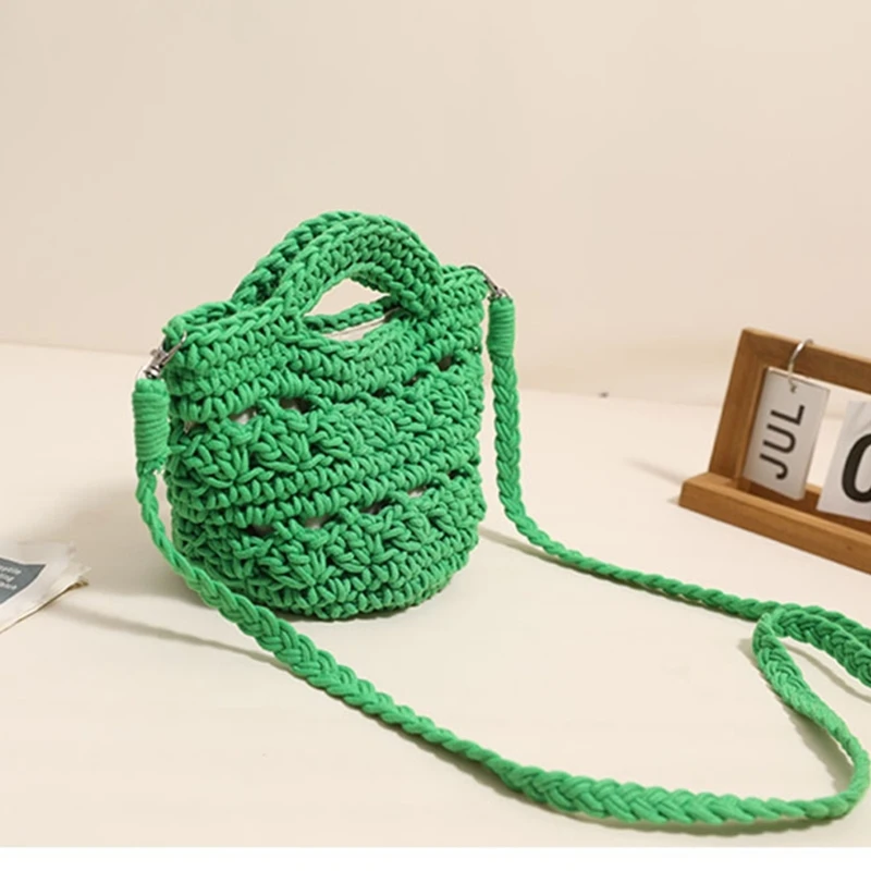 Cotton Crossbody Beach Bag Hollow Shoulder Bag Women Girl Trendy Vacation Beach Bag Large Capacity Versatile Travel Bag E74B
